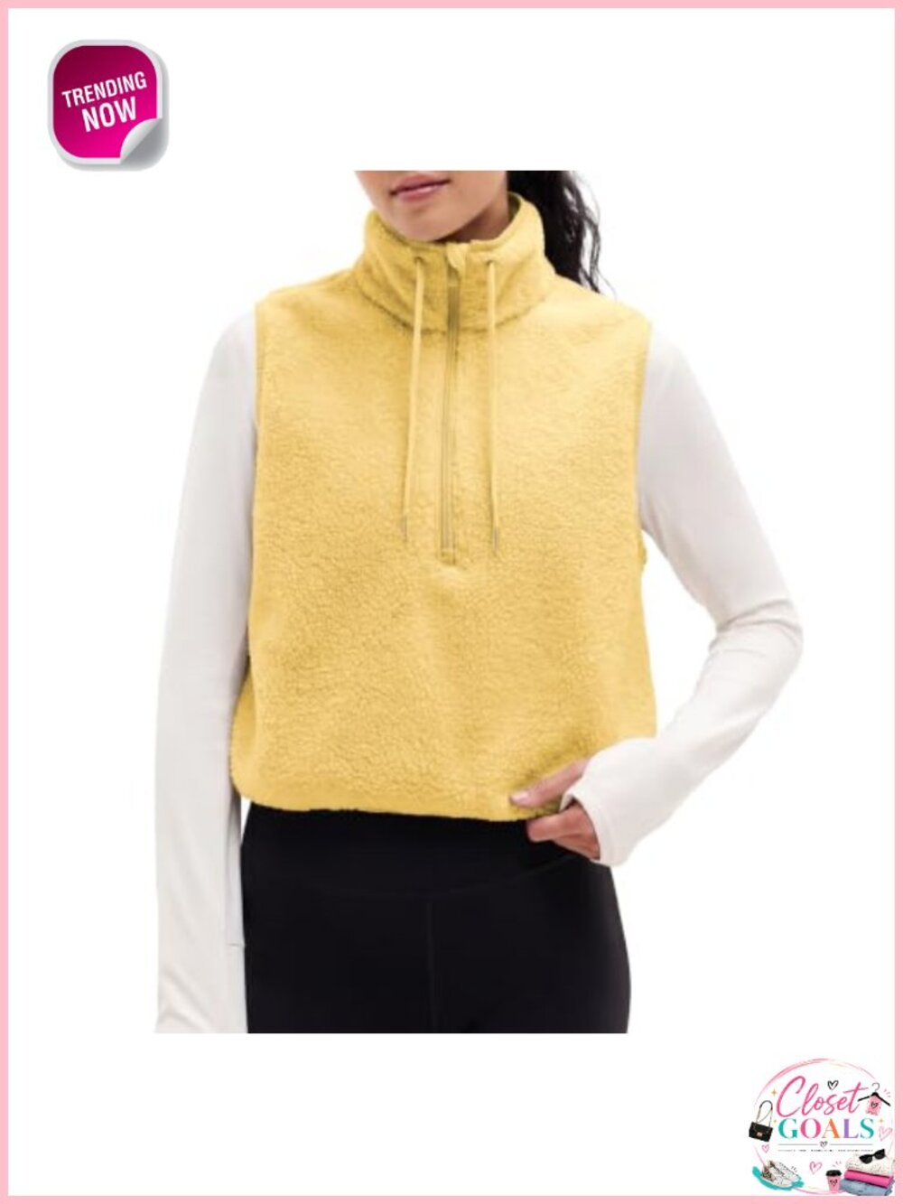 Sherpa Fleece High Neck Half Zip Cropped Vest Sleeveless Warm Layer